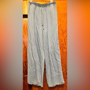 Light Blue Wide-Leg Women’s Pants with Drawstring Waist